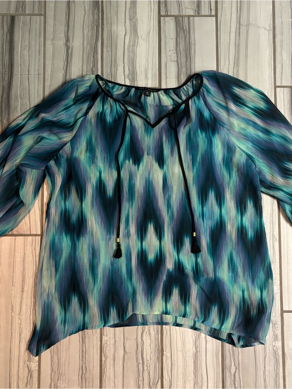 Zac & Rachel Teal and Navy Printed Peasant Blouse